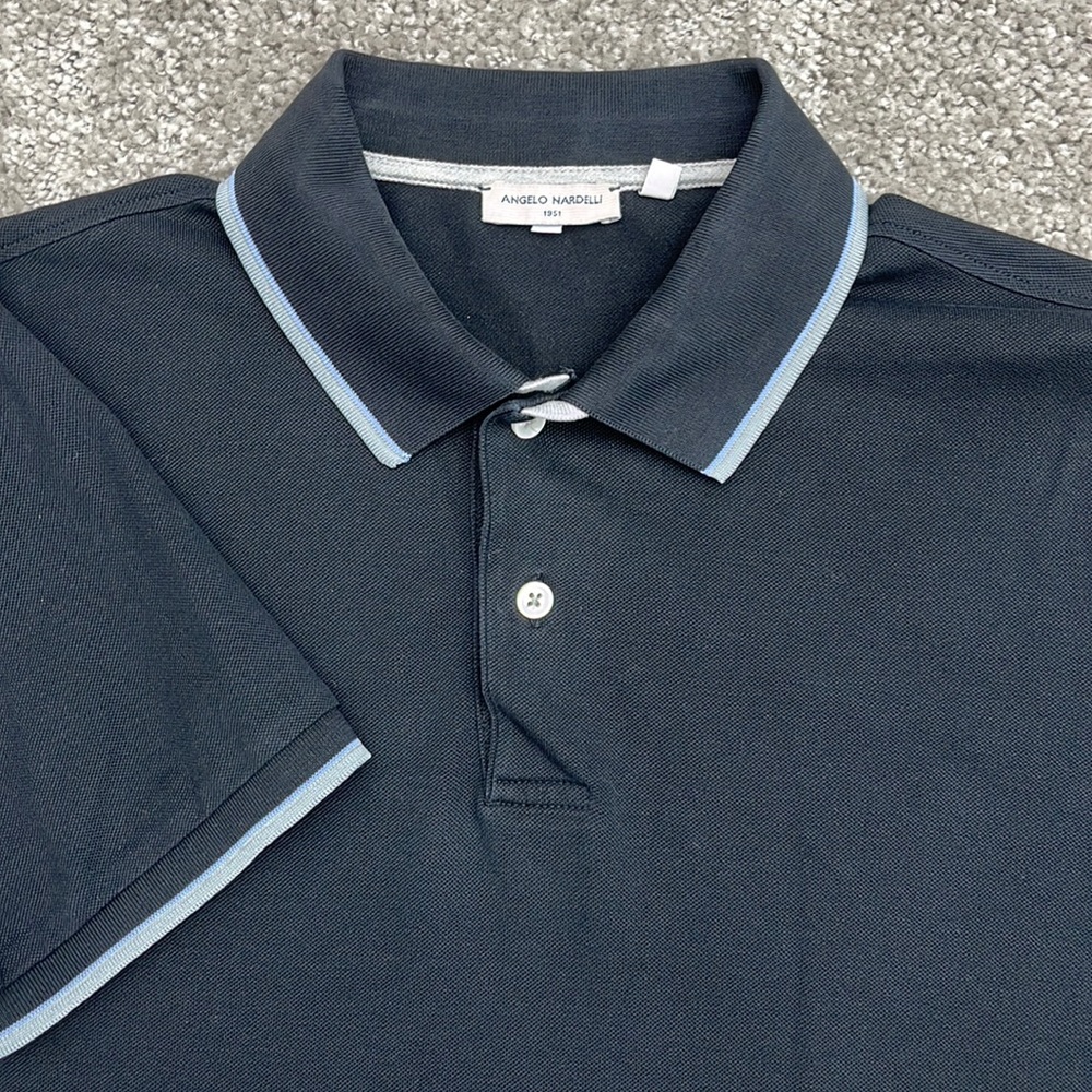 Angelo Nardelli Black Knit Polo Shirt Gray Trim Men’s 50 M ~ Made in Italy